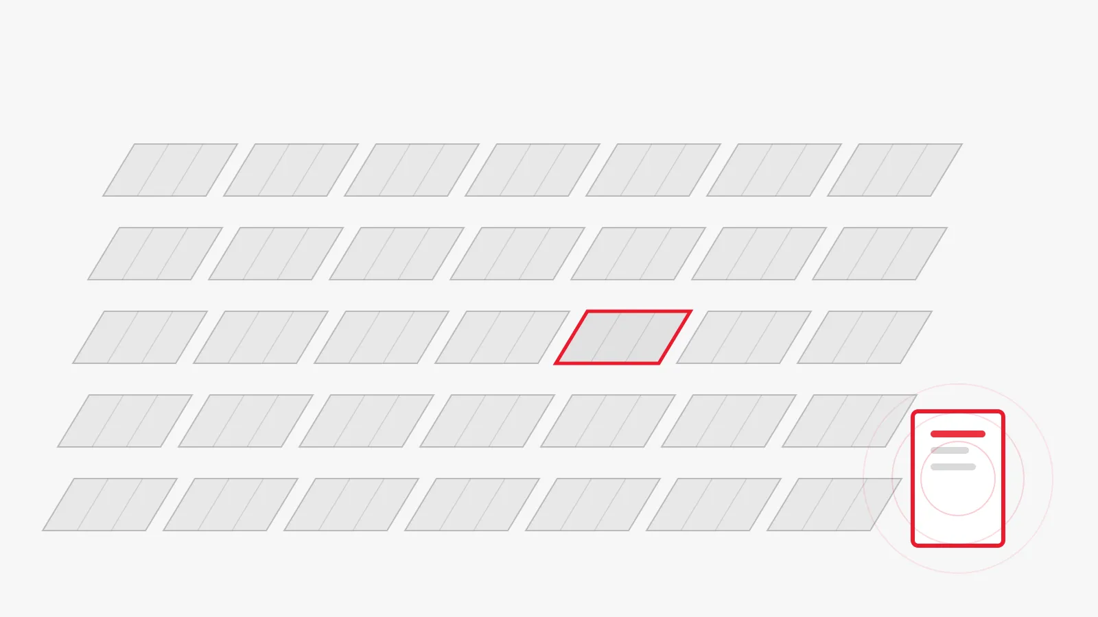 Abstract graphic of a distributed solar array with one inverter cabinet in alarm